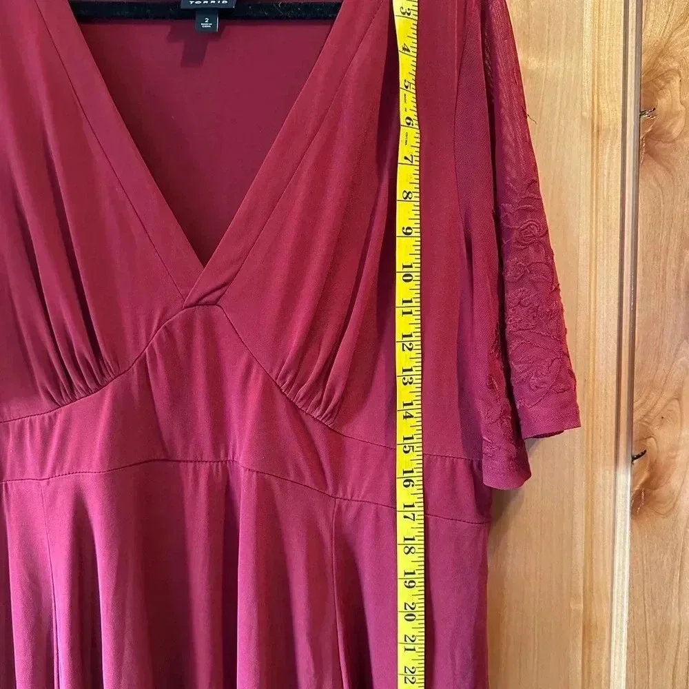 Torrid | Red Lace Sleeve Studio Knit Skater Dress | 2X - Picture 8 of 11